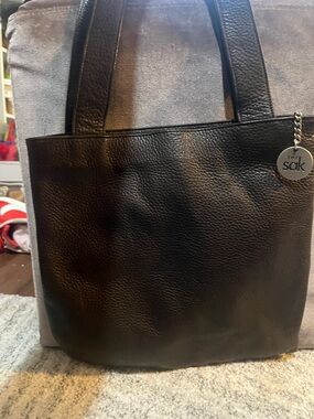 The Sak Black Pebbled Leather Tote with Logo Charm